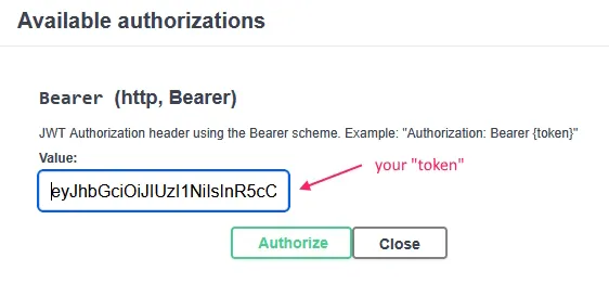 Token and Authorize dialog